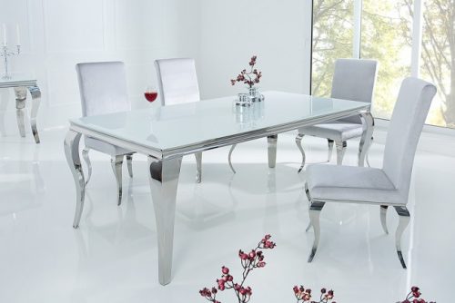 Stół MODERN BAROQUE 180 cm biały blat ze szkła opalowego