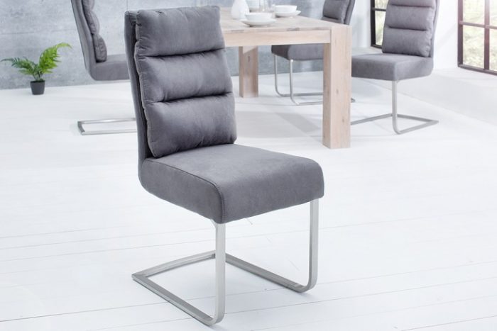 Ekskluzywne krzesło COMFORT szare na płozach ze stali szczotkowanej