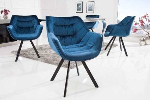 Krzesło COMFORT aksamit niebieskie podłokietniki retro