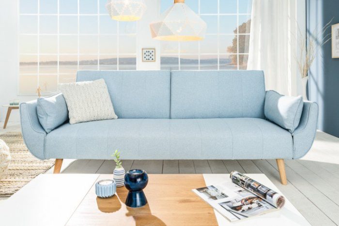 Sofa DIVANI 215cm jasnoniebieska rozkładana kanapa