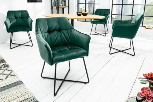 Krzesło LOFT aksamit zielone z podłokietnikiem