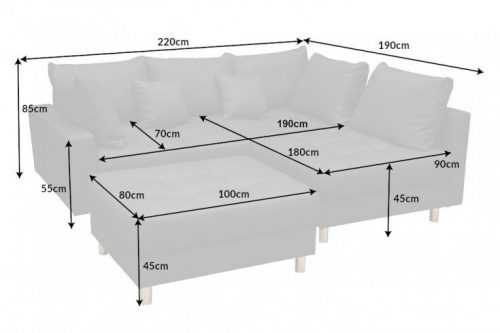 Sofa narożna KENT 220cm jasnoszara