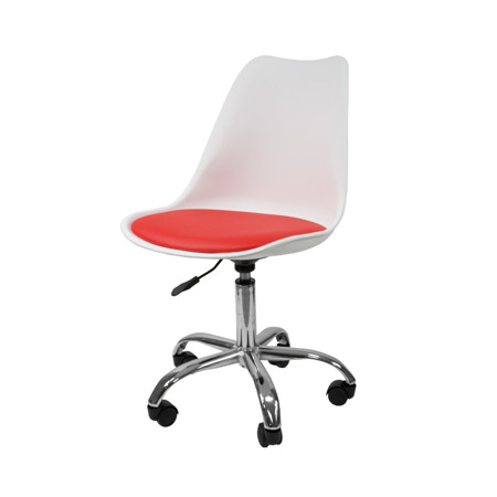 Krzesło fotel obrotowy biurowy z regulowaną wysokością białe z czerwoną poduszka