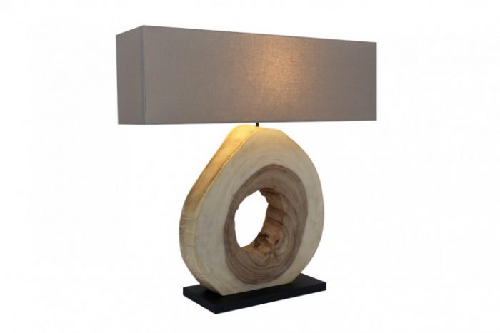 Naturalna lampa stołowa ORGANIC ARTWORK 92 cm drewno orzechowe z lnianym kloszem