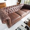 Sofa Chesterfield 3-osobowa 200 cm vintage brązowy z przeszyciami