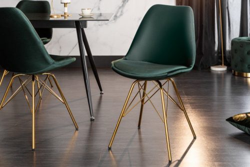 Krzesło designerskie SCANDINAVIA aksamitne ciemnozielone złote nogi