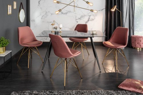 Krzesło designerskie SCANDINAVIA aksamitne różowe złote nogi