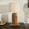 Stołowa lampa ROOTS 75cm beżowy abażur drewno tekowe