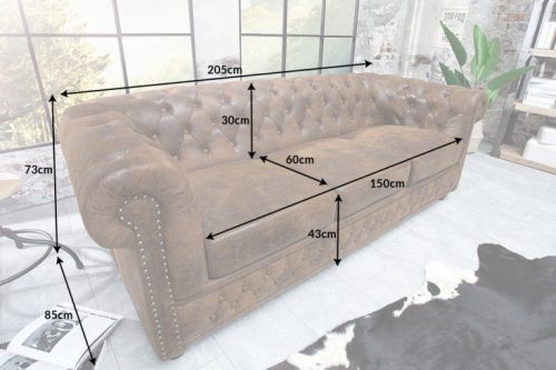 Sofa Chesterfield 205 cm antyczny brąz podłokietniki