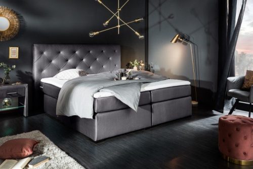 Eleganckie łóżko sprężynowe ELEGANCIA 160×200 cm aksamit szare