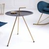 Elegancki stolik boczny niebieski SIMPLY CLEVER 42 cm złota rama styl RETRO