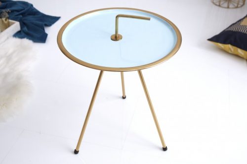 Elegancki stolik boczny Turkusowy SIMPLY CLEVER 42 cm złota rama styl RETRO