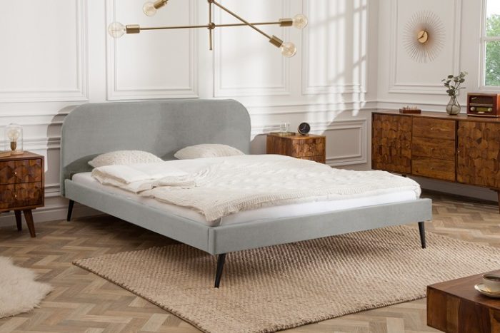 Retro Eleganckie łóżko FAMOUS 140x200cm srebrno-szary aksamitna tkanina
