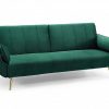 Sofa DIVANI 215cm zielona rozkładana aksamit Retro 3 osobowa