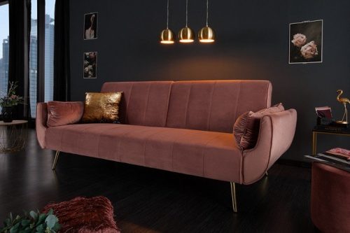 Sofa DIVANI 215cm ciemnyróż rozkładana aksamit Retro