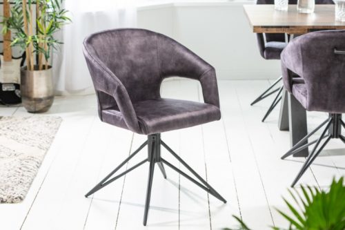 Krzesło retro ETERNITY z szarego aksamitu