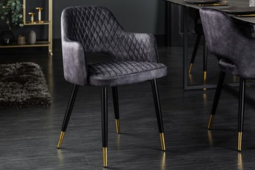 Eleganckie krzesło PARIS szare aksamitne ozdobne pikowanie