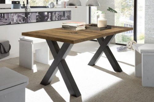 Industrialny stół do jadalni MONTREAL 160-210 cm dębowy rozkładany z nogami w kształcie litery X