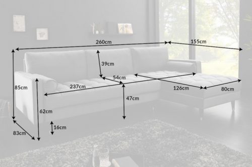 Sofa narożna VELVET 260 cm szara aksamitna