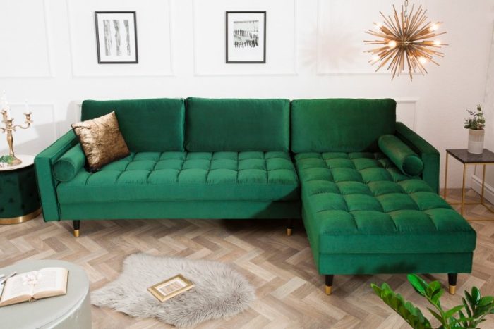 Sofa narożna VELVET 260 cm zielona aksamitna