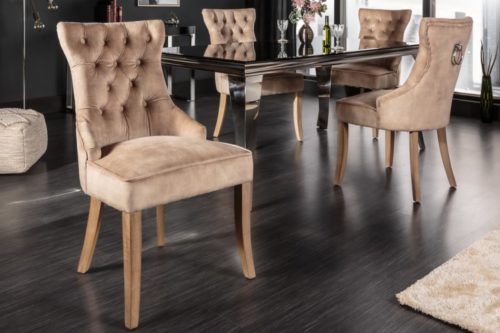 Krzesło CASTLE w stylu rustykalnym z lnu w kolorze kawowym