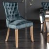 Krzesło CASTLE w stylu rustykalnym z lnu w kolorze morskim