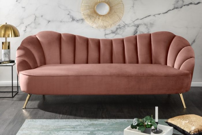 Retro 3-osobowa sofa ARIELLE 220cm aksamit w kolorze różu