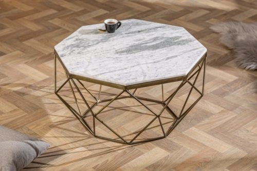 Elegancki stolik kawowy DIAMOND 69cm z marmuru w kolorze biało-szarym