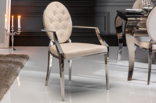 Eleganckie krzesło MODERN BAROQUE aksamit beżowy