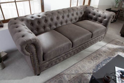 Sofa 3-osobowa Chesterfield 205 cm vintage szara