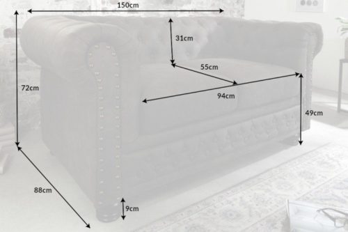 Sofa Chesterfield 2-osobowa 150 cm vintage szara