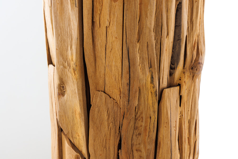 Lampa podłogowa ROOTS 170 cm szary klosz drewno tekowe