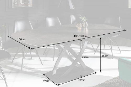 Stół rozkładany INCEPTION 130-190 cm antracyt ceramiczny obrotowy