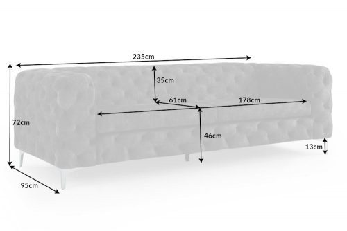 Sofa 3-osobowa MODERN BAROQUE 235cm ciemnoszara