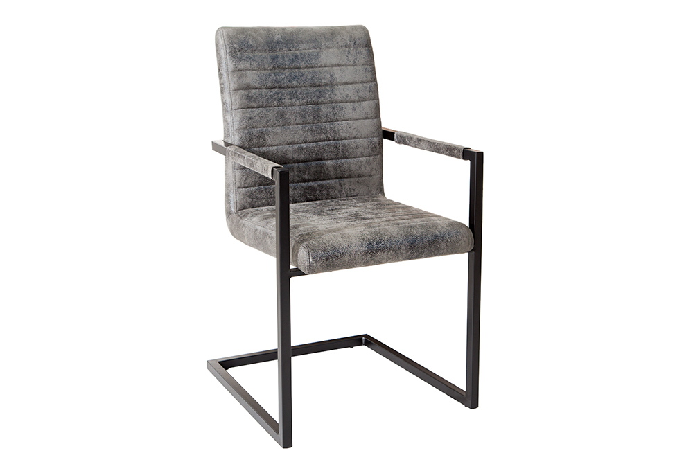 Krzesło  LOFT vintage szare na płozach z podłokietnikiem