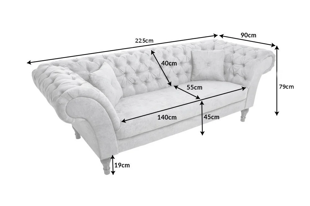 Sofa 3-osobowa PARIS 225 cm szara Chesterfield