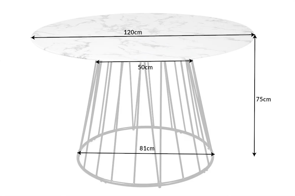 Stół PARIS 120 cm okrągły szklany wygląd marmuru