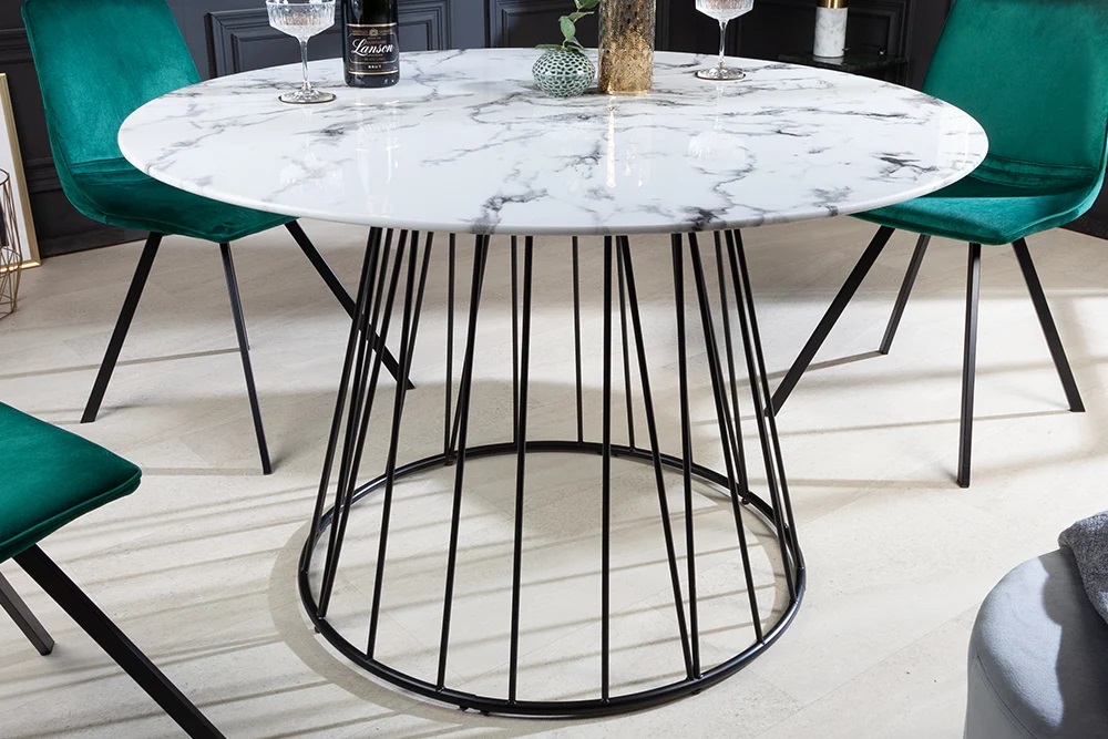 Stół PARIS 120 cm okrągły szklany wygląd marmuru