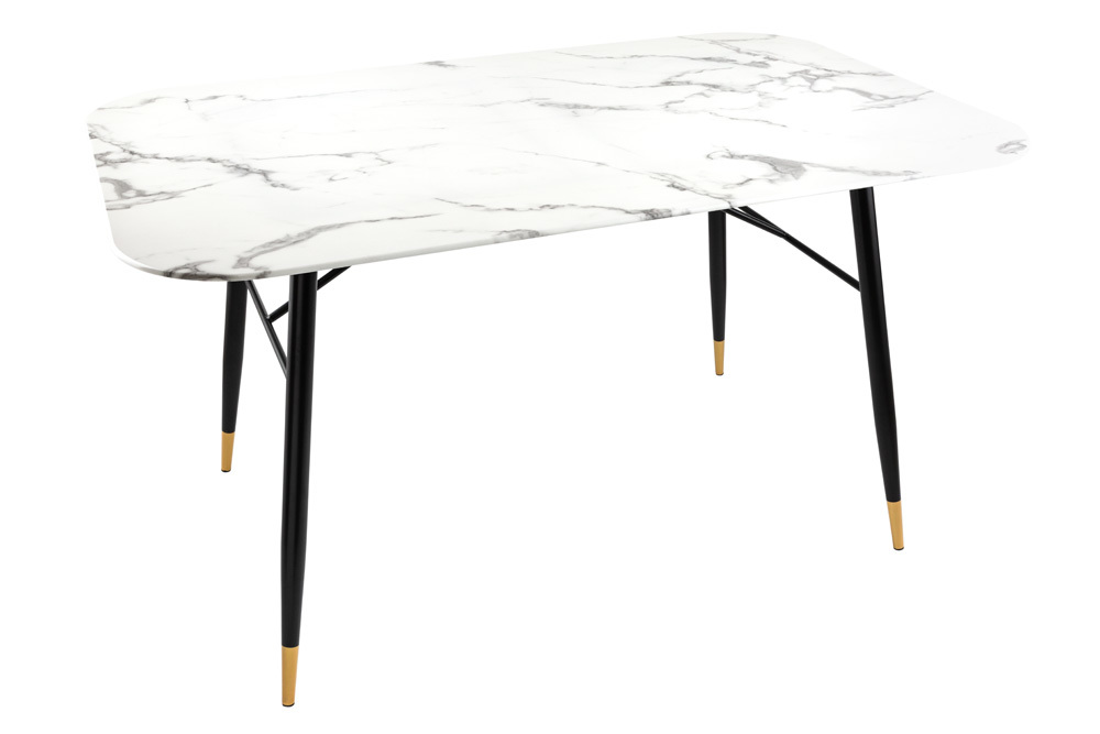 Stół PARIS 140 cm biały szklany wygląd marmuru