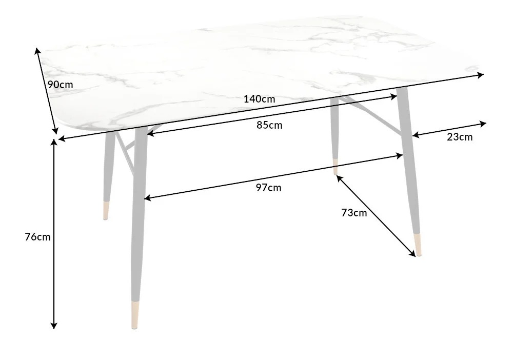 Stół PARIS 140 cm biały szklany wygląd marmuru
