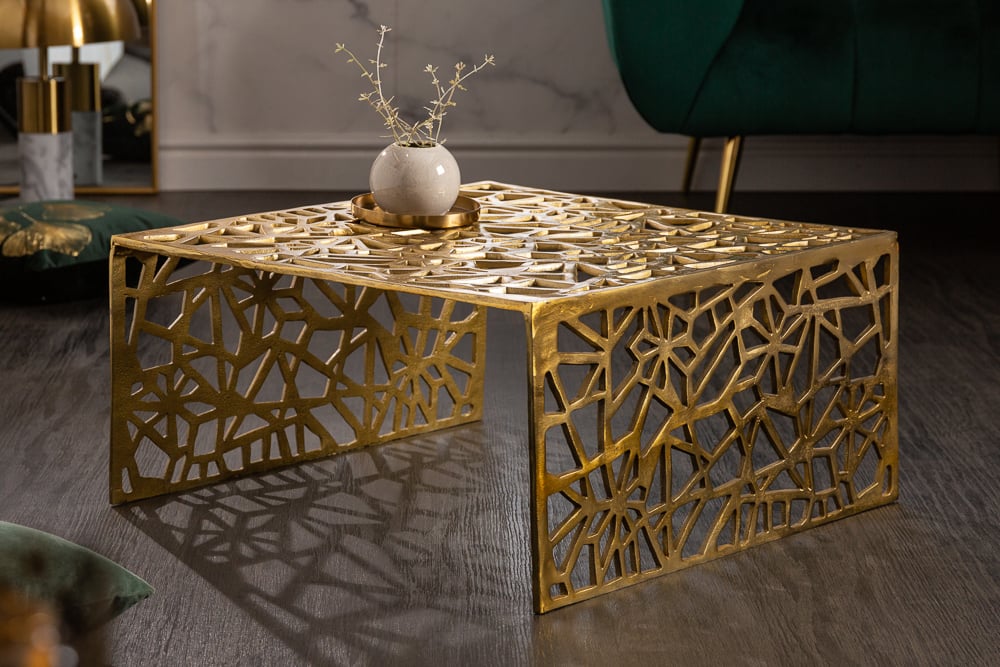 Ręcznie robiony stolik kawowy ABSTRACT 60cm aluminium złoty