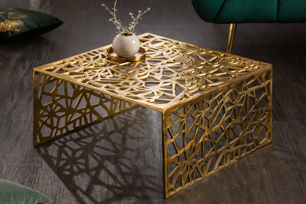 Ręcznie robiony stolik kawowy ABSTRACT 60cm aluminium złoty