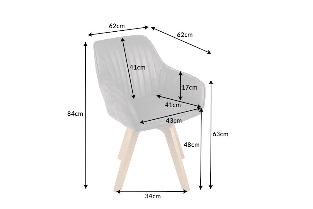Krzesło obrotowe LIVORNO szare aksamitne nogi z drewna