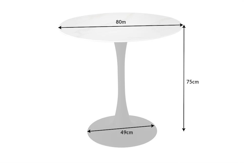 Stół LYON 80cm marmur z czarną podstawą