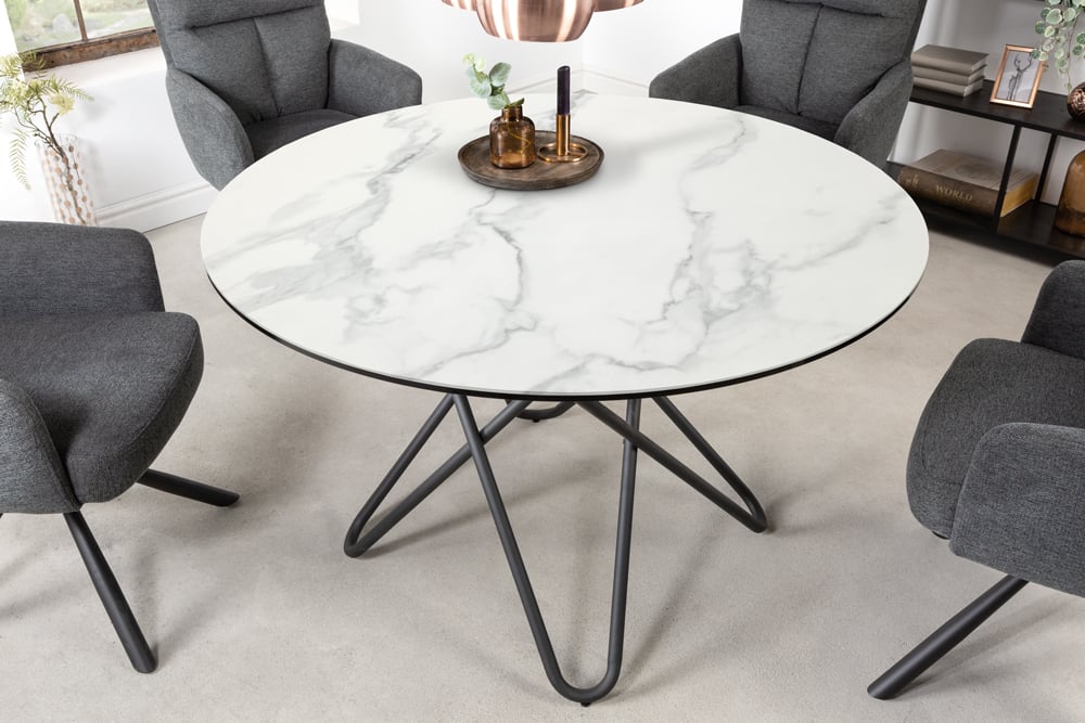 Stół do jadalni ELLIPSE 120 cm biały ceramiczny marmur