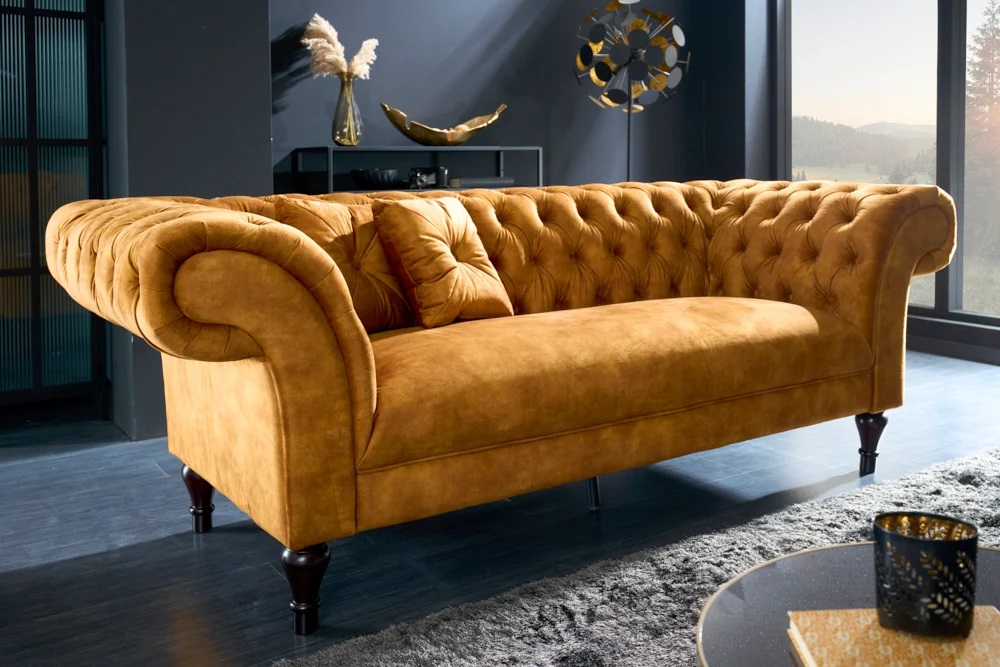 Sofa Chesterfield PARIS 225cm musztardowo żółta