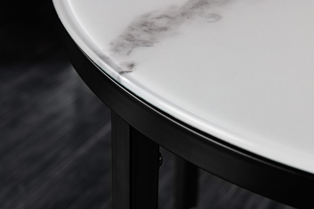 Stolik kawowy BOUTIQUE 50 cm okrągły biały w czarnej ramie