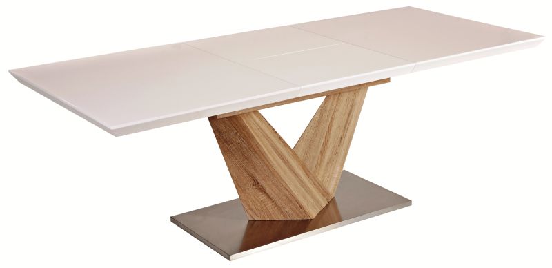 Stół rozkładany ALARAS 140-200 cm biały blat z dębową podstawą