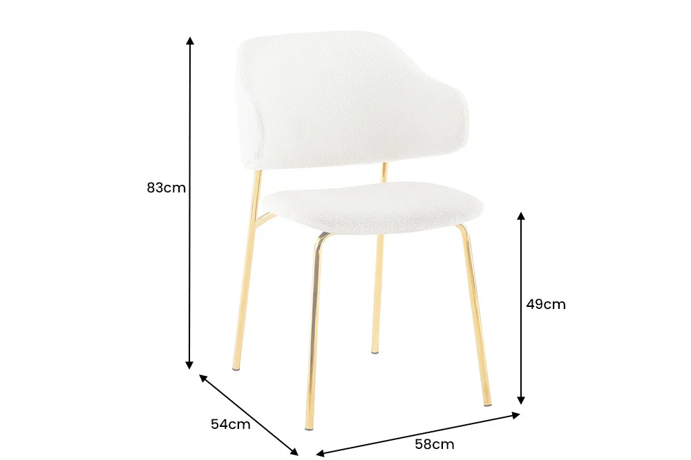 Krzesło VOGUE biały Bouclé złote nogi