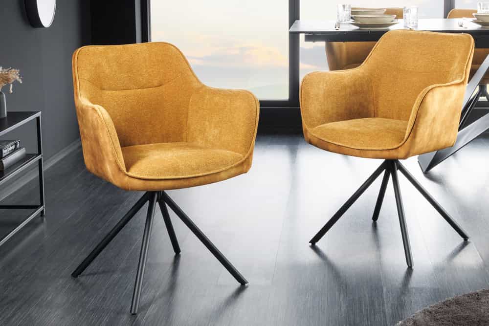Krzesło obrotowe VERONA z tkaniny aksamitnej w kolorze musztardowym